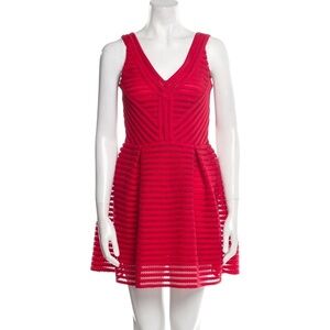 NWT Express Red Peplum Fit & Flare Fully Lined Crochet Styled V Neck Mini Dress